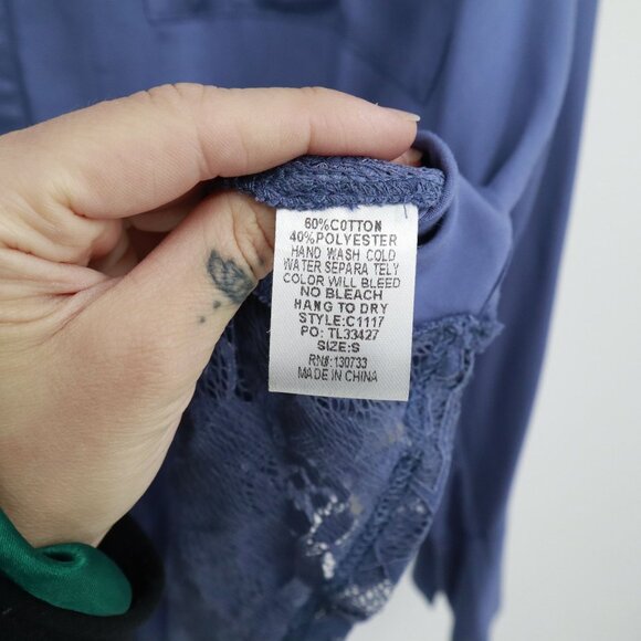 Umgee Lace Shirt Womens S Blue Twee Feminine Boho Grannycore‎ Slouchy Romantic - Picture 5 of 16